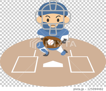 捕手拿著手套的插圖 125094482