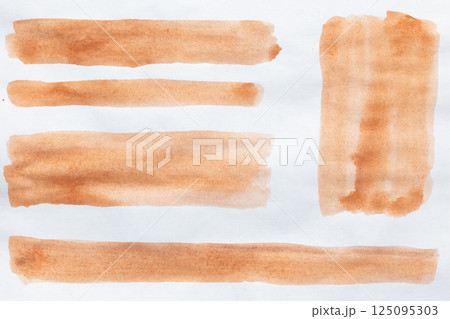 Set of watercolor brushstroke in the 2025 color of the year Mocha Mousse. Hand drawn textured template with elegant warm brown tone. Perfect for creating trendy graphic resource 125095303