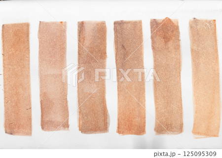 Set of watercolor brushstroke in the 2025 color of the year Mocha Mousse. Hand drawn textured template with elegant warm brown tone. Perfect for creating trendy graphic resource 125095309