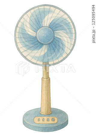 回転中の扇風機の水彩イラスト（夏・涼しさ・節電イメージ） 125095494