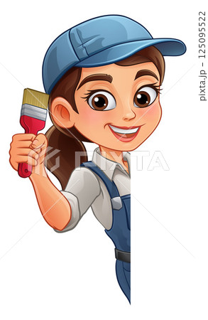 Woman Female Painter Decorator Cartoon Mascot Woman Female Painter Decorator Cartoon Mascot 125095522