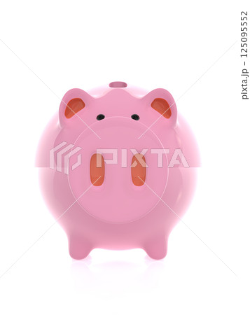 ピンクの豚の貯金箱　正面　縦　3Dイラストレーション 125095552