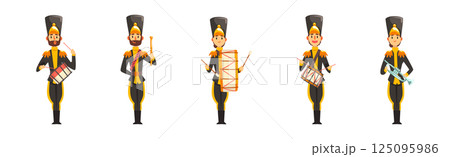 Man and Woman Band Member in Parade Uniform Playing Musical Instrument Vector Set 125095986