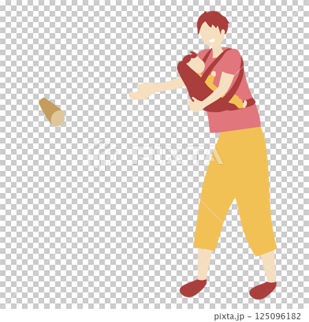 一位父親抱著孩子玩 Mölkky 遊戲的插圖 125096182