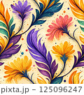 Seamless floral pattern with flowers, leaves, and swirls, showcasing vintage elegance and beauty 125096247