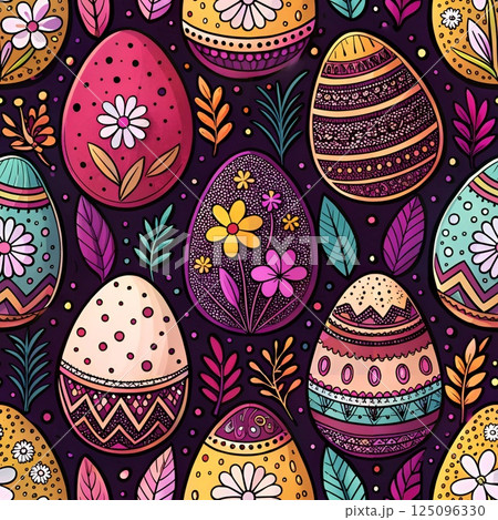 Easter Eggs Seamless Pattern with Colorful Floral Design  125096330