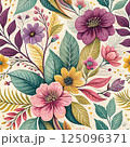 Seamless floral pattern with flowers, leaves, perfect 125096371