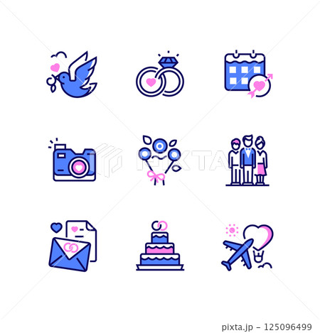 Wedding party - line design style icons set Wedding party - line design style icons set 125096499