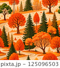 Seamless Autumn Trees in the Park Vector Illustration with Colorful Foliage and Leaves  125096503
