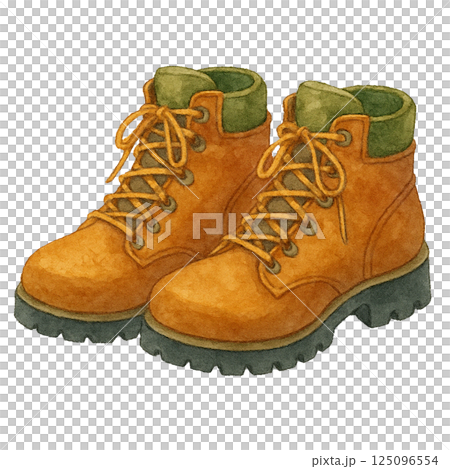 登山靴水彩插圖(棕色靴子,戶外) 登山靴水彩插圖(棕色靴子,戶外) 125096554