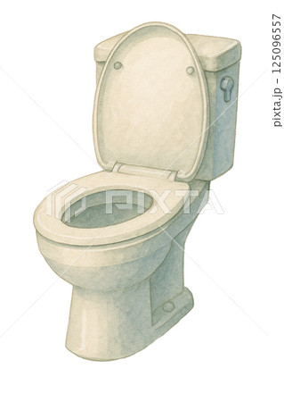 洋式トイレの水彩イラスト（住宅設備・トイレ・白背景素材） 125096557
