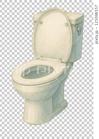 洋式トイレの水彩イラスト（住宅設備・トイレ・白背景素材） 125096557