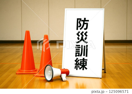 防災訓練の備品が並ぶ風景 防災訓練の備品が並ぶ風景 125096571