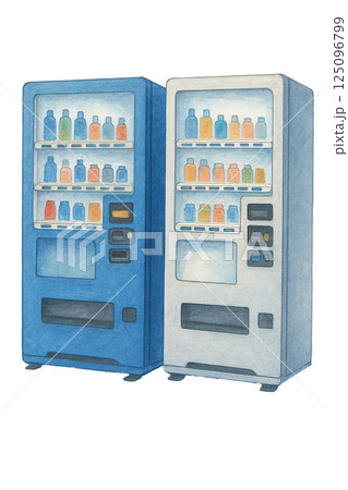 水彩画 自動販売機と日本の街並み 水彩画 自動販売機と日本の街並み