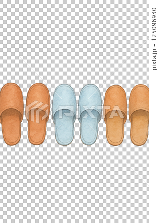 拖鞋排成一排的水彩插圖/用於入口、訪客和家庭 拖鞋排成一排的水彩插圖/用於入口、訪客和家庭 125096930