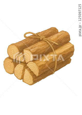 束ねた薪の水彩イラスト(キャンプ・焚き火・アウトドア素材) 束ねた薪の水彩イラスト(キャンプ・焚き火・アウトドア素材) 125097125