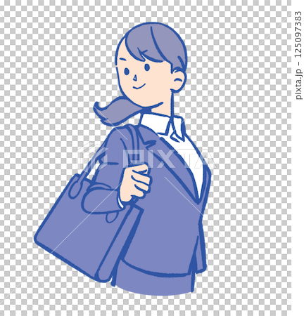 A woman in a suit holding a bag A woman in a suit holding a bag 125097383