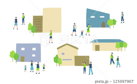 住宅展示場を回る人々のイラスト 125097907