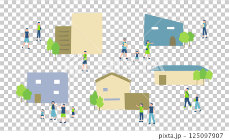 住宅展示場を回る人々のイラスト 125097907