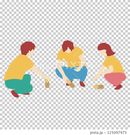 Illustration of a team re-standing a skittle Illustration of a team re-standing a skittle 125097975