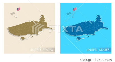 American country flag installed on geographic positioning map point of country territory. USA commonwealth banner on land and sea. Festive patriotic HD format template for independence day American country flag installed on geographic positioning map point of country territory. USA commonwealth banner on land and sea. Festive patriotic HD format template for independence day 125097989