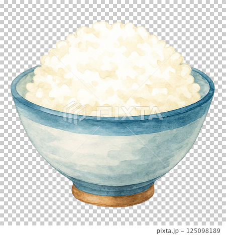 ご飯茶碗に盛られた白ごはんの水彩イラスト(和食・主食・米) ご飯茶碗に盛られた白ごはんの水彩イラスト(和食・主食・米) 125098189