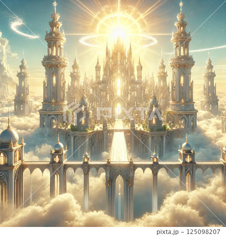 天空の光の都-雲上に輝く神聖都市のイラスト素材 [125098207] - PIXTA