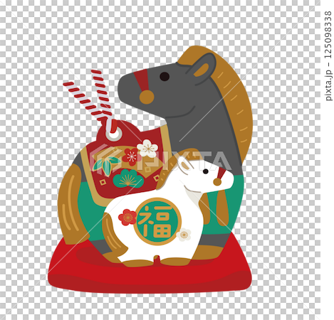 2026 Year of the Horse New Year's card material - Horse and baby clay bell illustration 125098338