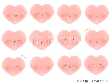 かわいい顔ありの赤いハートのデフォルメイラスト セット 125098580