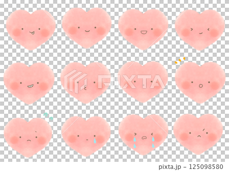 かわいい顔ありの赤いハートのデフォルメイラスト セット 125098580