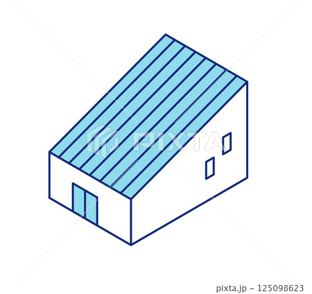 シンプルな家のアイソメトリックイラスト。住宅のアイコン素材。 125098623