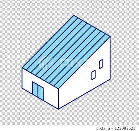 シンプルな家のアイソメトリックイラスト。住宅のアイコン素材。 125098623