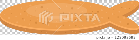 Cartoon illustration of a tan fish-shaped cracker with rounded edges and small dots across its surface. Cartoon illustration of a tan fish-shaped cracker with rounded edges and small dots across its surface. 125098695