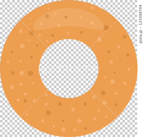 Baked good with a hole in the center. It is an orange color with circular dots of varying shades. Baked good with a hole in the center. It is an orange color with circular dots of varying shades. 125098704