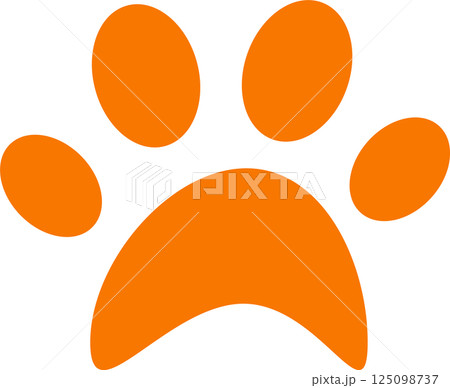 An orange paw print illustration isolated on a black backdrop. Paw print graphic for animal themes. 125098737