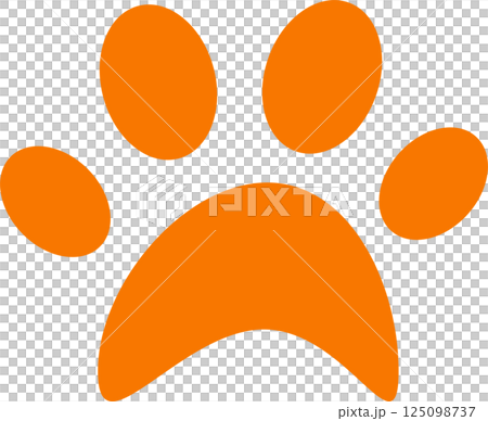 An orange paw print illustration isolated on a black backdrop. Paw print graphic for animal themes. 125098737