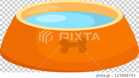 Cartoon drawing of an orange pet bowl filled with fresh, clean water with a bone design on the side. Cartoon drawing of an orange pet bowl filled with fresh, clean water with a bone design on the side. 125098743