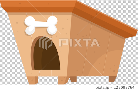 A cartoon doghouse with a bone above the door. The roof is brown and the walls are a lighter brown. 125098764