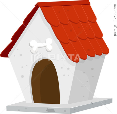 Cartoon doghouse with red roof and bone detail. Perfect for pet illustrations and animations. Cartoon doghouse with red roof and bone detail. Perfect for pet illustrations and animations. 125098766
