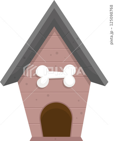 Cartoon dog house with bone. Triangular roof and arched doorway. Suitable for pet theme designs. Cartoon dog house with bone. Triangular roof and arched doorway. Suitable for pet theme designs. 125098768