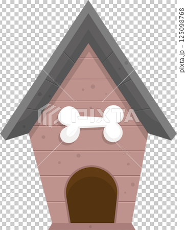 Cartoon dog house with bone. Triangular roof and arched doorway. Suitable for pet theme designs. Cartoon dog house with bone. Triangular roof and arched doorway. Suitable for pet theme designs. 125098768