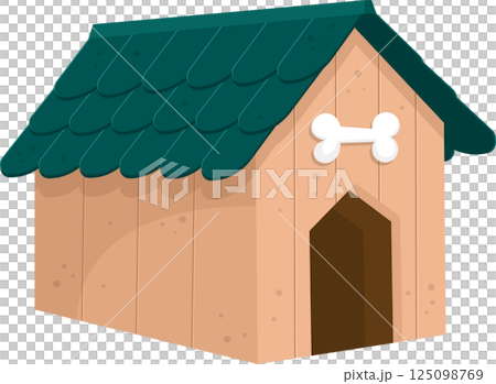 A cartoon doghouse with a bone above the door provides shelter and comfort for a canine companion. 125098769