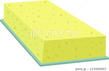 A cartoon illustration of a yellow, porous sponge sitting on top of a gray, rectangular tray. A cartoon illustration of a yellow, porous sponge sitting on top of a gray, rectangular tray. 125098903