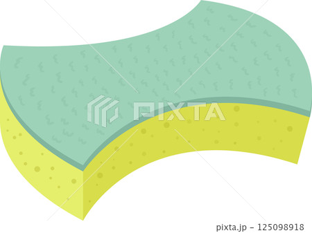 A cartoon image of a two-layered sponge with a light blue scrubbing surface and a yellow porous layer. 125098918
