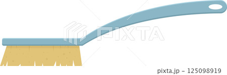 Light blue handled scrub brush with tan bristles, designed for cleaning and sanitation, isolated object. Light blue handled scrub brush with tan bristles, designed for cleaning and sanitation, isolated object. 125098919
