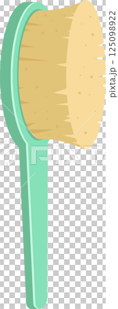 Cartoon style illustration of a cleaning brush with soft bristles and a light green plastic handle. 125098922