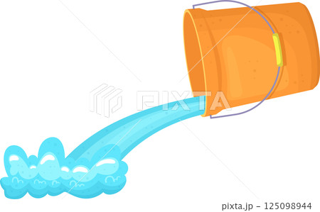 Bucket tilted, pouring out flowing water. Light blue liquid stream animation against a black background. Bucket tilted, pouring out flowing water. Light blue liquid stream animation against a black background. 125098944