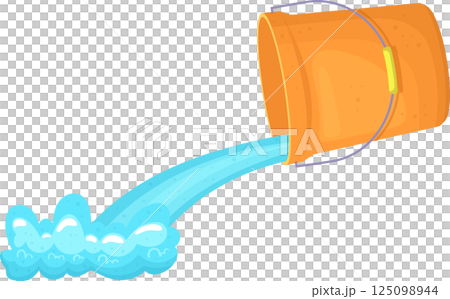 Bucket tilted, pouring out flowing water. Light blue liquid stream animation against a black background. Bucket tilted, pouring out flowing water. Light blue liquid stream animation against a black background. 125098944