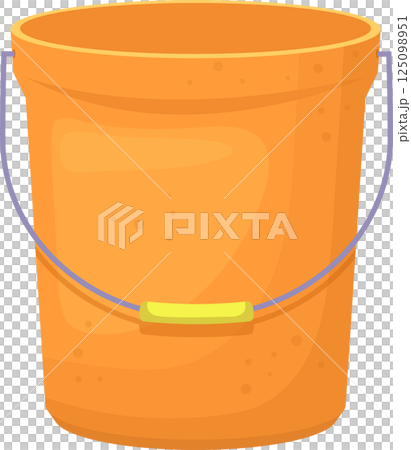 A vibrant, cartoon-style orange bucket with a handle, ready for cleaning, gardening, or creative play. A vibrant, cartoon-style orange bucket with a handle, ready for cleaning, gardening, or creative play. 125098951