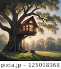 霧に包まれる小屋 125098968